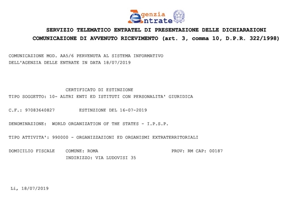 Certificato estinzione WOS-IPSP